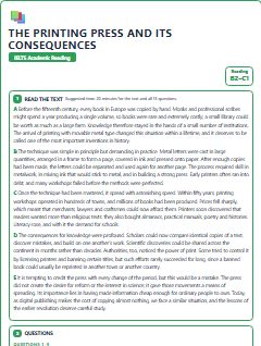 First page of The Printing Press and Its Consequences, B2 exam practice