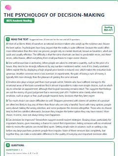 First page of The Psychology of Decision-Making, B2 exam practice