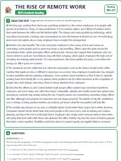 First page of The Rise of Remote Work, B2 exam practice
