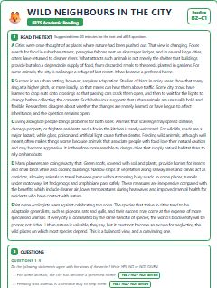 First page of Wild Neighbours in the City, B2 exam practice