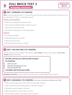 First page of Speaking Mock Test 4: Travel and Transport, Reading and A Journey by Public Transport, B2 exam practice