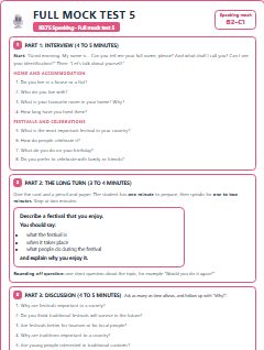 First page of Speaking Mock Test 6: Home and Accommodation, Festivals and Celebrations and A Festival You Enjoy, B2 exam practice