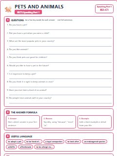 First page of Part 1: Pets and Animals, B2 exam practice