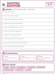 First page of Part 1: Shopping, B2 exam practice