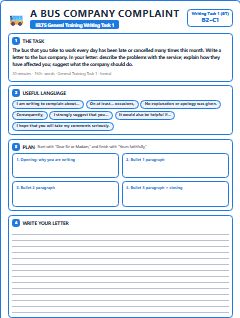 First page of Formal Letter: A Bus Company Complaint, B2 exam practice