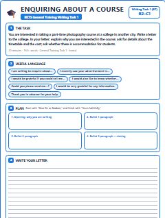 First page of Formal Letter: Enquiring about a Course, B2 exam practice