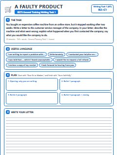 First page of Formal Letter: A Faulty Product, B2 exam practice