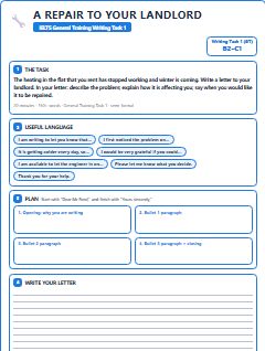 First page of Semi-Formal Letter: A Repair to Your Landlord, B2 exam practice
