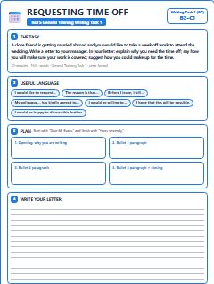 First page of Semi-Formal Letter: Requesting Time Off, B2 exam practice