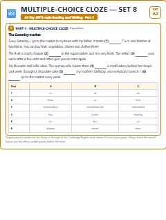 First page of KET Reading and Writing Part 4: Multiple-choice Cloze (Set 8), A2 exam practice