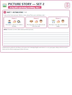 First page of KET Reading and Writing Part 7: Picture Story (Set 2), A2 exam practice