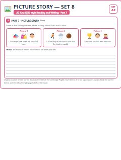 First page of KET Reading and Writing Part 7: Picture Story (Set 8), A2 exam practice