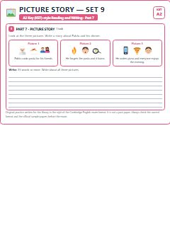 First page of KET Reading and Writing Part 7: Picture Story (Set 9), A2 exam practice