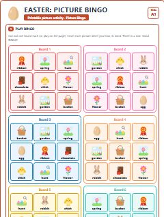 First page of Easter: Picture Bingo, A1 speaking cards