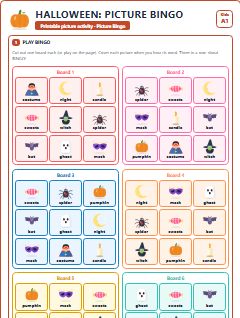 First page of Halloween: Picture Bingo, A1 speaking cards
