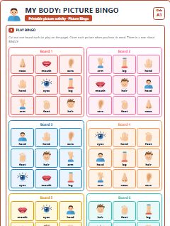 First page of My Body: Picture Bingo, A1 speaking cards