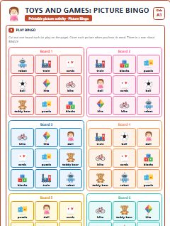 First page of Toys and Games: Picture Bingo, A1 speaking cards