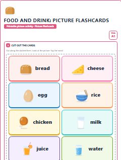 First page of Food and Drink: Picture Flashcards, A1 speaking cards