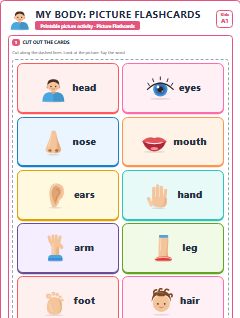 First page of My Body: Picture Flashcards, A1 speaking cards