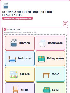 First page of Rooms and Furniture: Picture Flashcards, A1 speaking cards