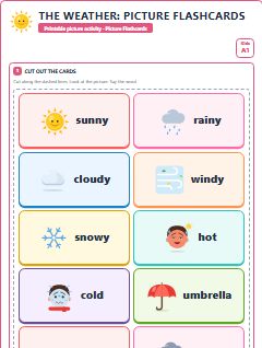First page of The Weather: Picture Flashcards, A1 speaking cards