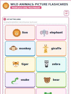 First page of Wild Animals: Picture Flashcards, A1 speaking cards