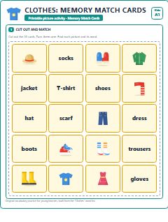 First page of Clothes: Memory Match Cards, A1 speaking cards