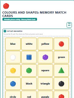 First page of Colours and Shapes: Memory Match Cards, A1 speaking cards