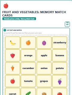First page of Fruit and Vegetables: Memory Match Cards, A1 speaking cards