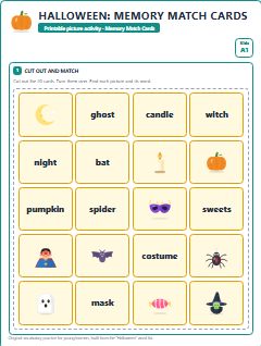 First page of Halloween: Memory Match Cards, A1 speaking cards
