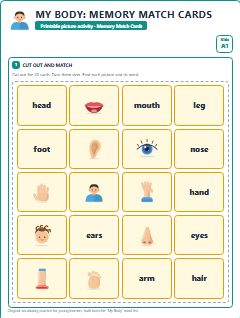 First page of My Body: Memory Match Cards, A1 speaking cards
