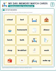 First page of My Day: Memory Match Cards, A1 speaking cards