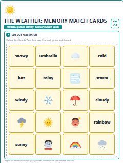 First page of The Weather: Memory Match Cards, A1 speaking cards