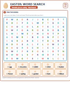 First page of Easter: Word Search, A1 worksheet
