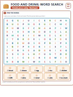 First page of Food and Drink: Word Search, A1 worksheet