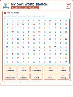 First page of My Day: Word Search, A1 worksheet