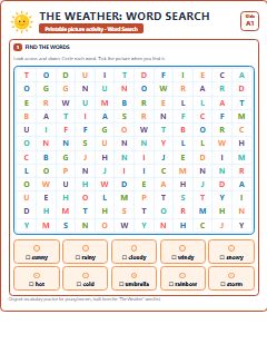 First page of The Weather: Word Search, A1 worksheet