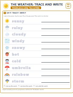 First page of The Weather: Trace and Write, A1 worksheet