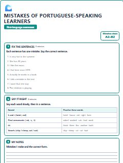 First page of Mistakes of Portuguese-Speaking Learners, A2 guide