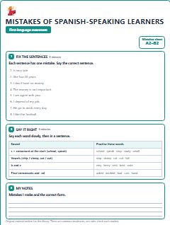 First page of Mistakes of Spanish-Speaking Learners, A2 guide