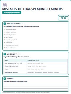 First page of Mistakes of Thai-Speaking Learners, A2 guide