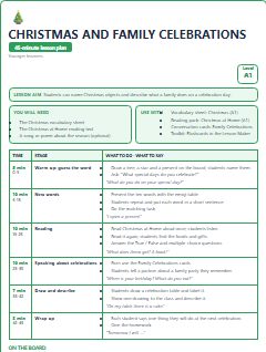 First page of Christmas and Family Celebrations, A1 lesson plan