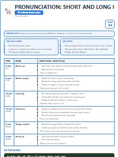 First page of Pronunciation: Short and Long i, A2 lesson plan