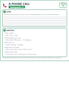 First page of Listening: A Phone Call, A1 listening task