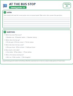 First page of Listening: At the Bus Stop, A1 listening task