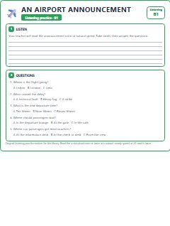 First page of Listening: An Airport Announcement, B1 listening task