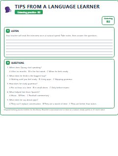 First page of Listening: Tips from a Language Learner, B2 listening task