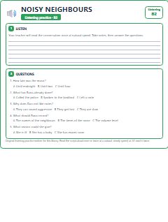 First page of Listening: Noisy Neighbours, B2 listening task