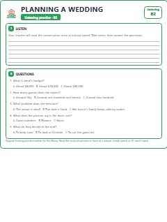 First page of Listening: Planning a Wedding, B2 listening task