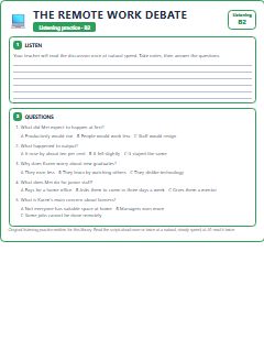First page of Listening: The Remote Work Debate, B2 listening task